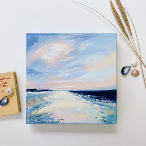 A Sense of Belonging original Coastal oil painting of dramatic evening sky and beach