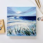 My Cherished Calm original oil painting Coastal view, sweeping beach and tidal patterns, dune grasses