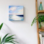 A Sense of Belonging - lifestyle shot in home setting - original Coastal oil painting of dramatic evening sky and beach